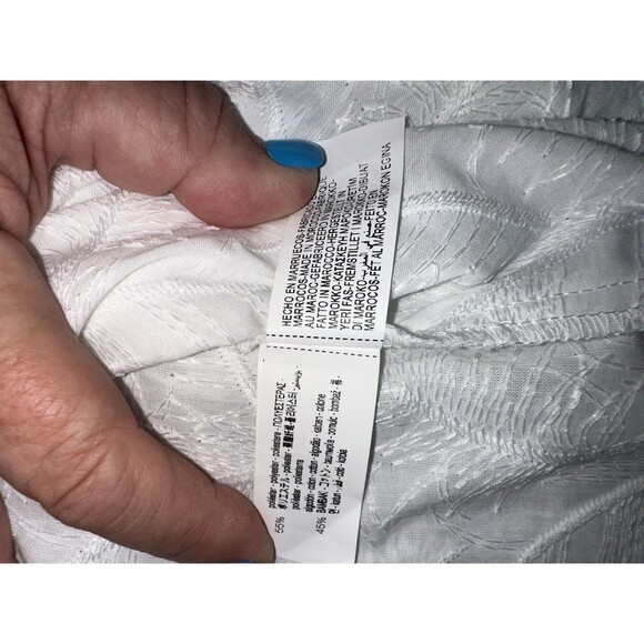 Zara White Fringe Textured Button-Up Shirt Long Sleeve Feather Pattern Sz S - Picture 10 of 13